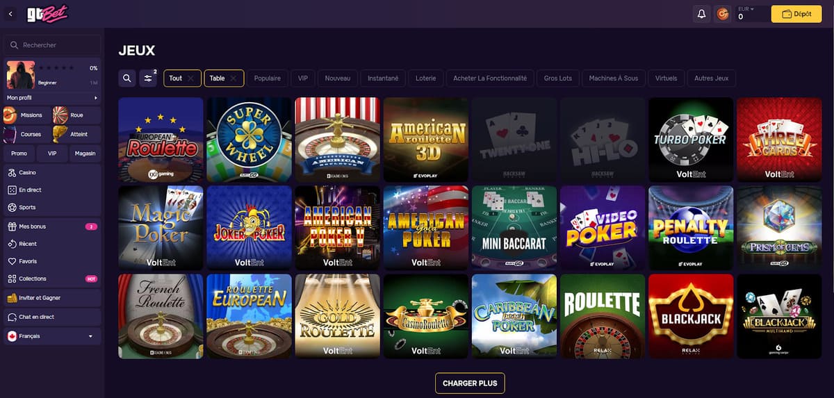 Juegos de mesa con cashback activo en GT Bet
