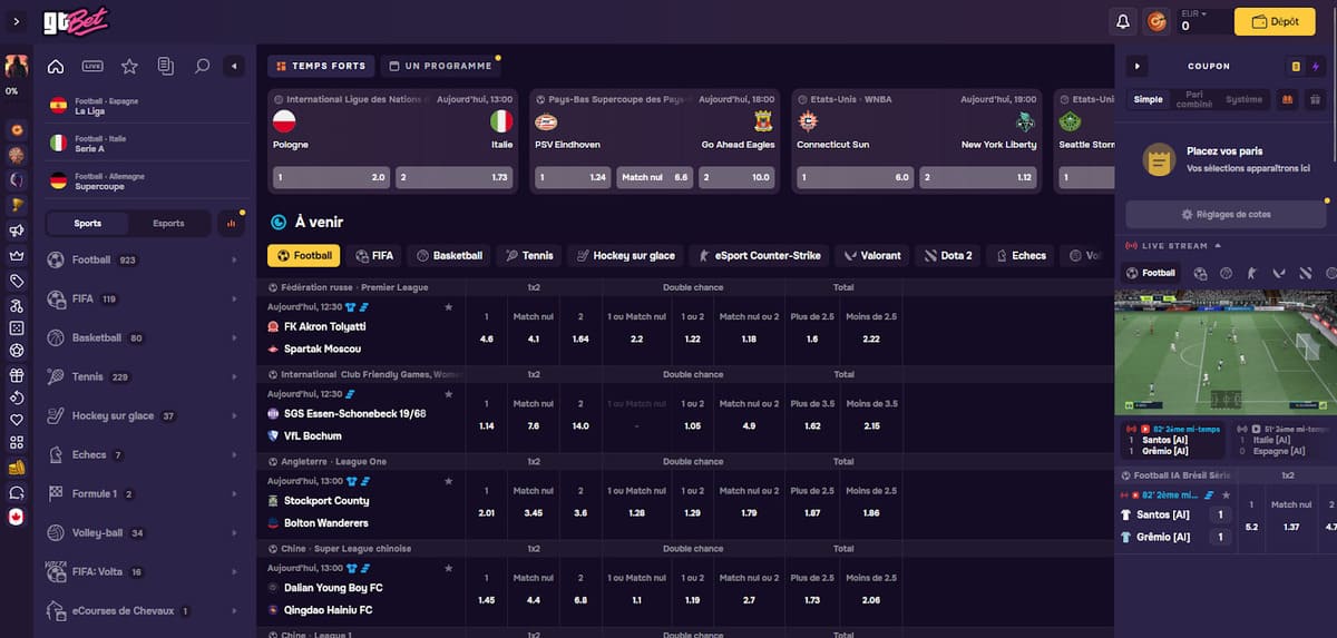 Sportsbook de GT Bet con freebets activas